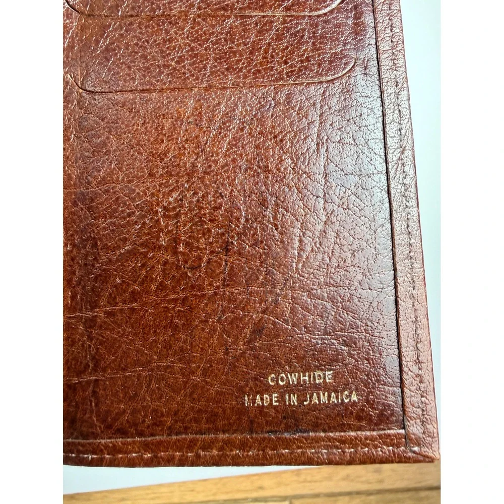 Vintage Brown Cowhide Leather Trifold Wallet Made in Jamaica Mens Slim Billfold